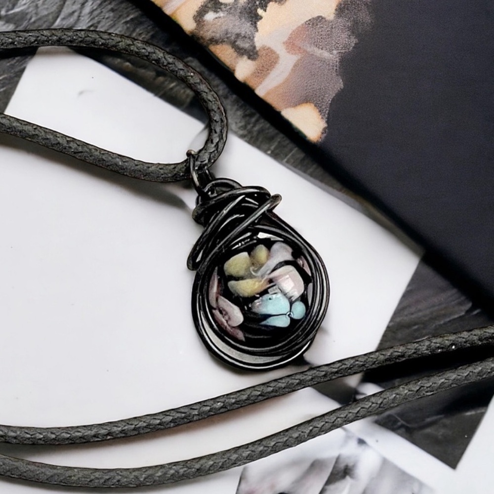 5 For $25💫Black Wrapped Floral Lampwork Pendant Necklace